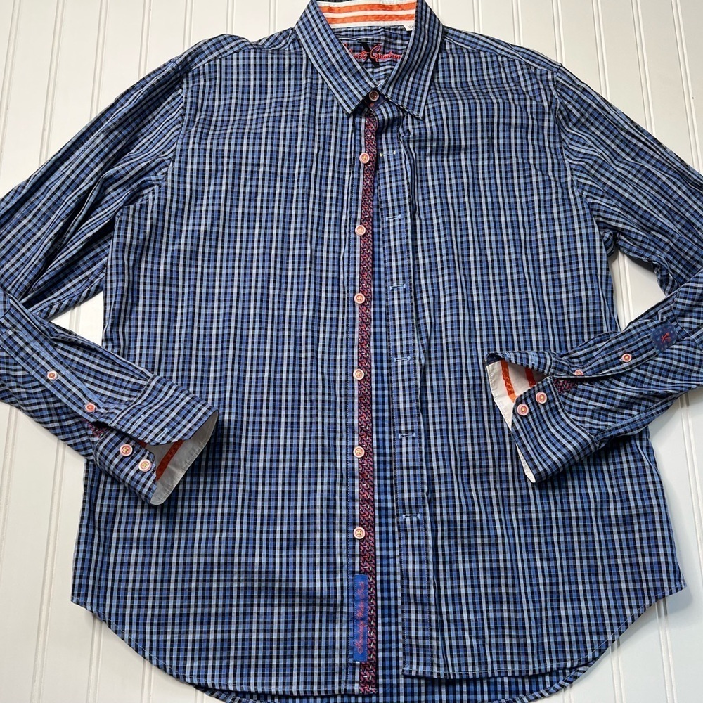 Robert Graham X Shirt Salmon Men Flip Cuff Checkered XL Tailored Fit 519
